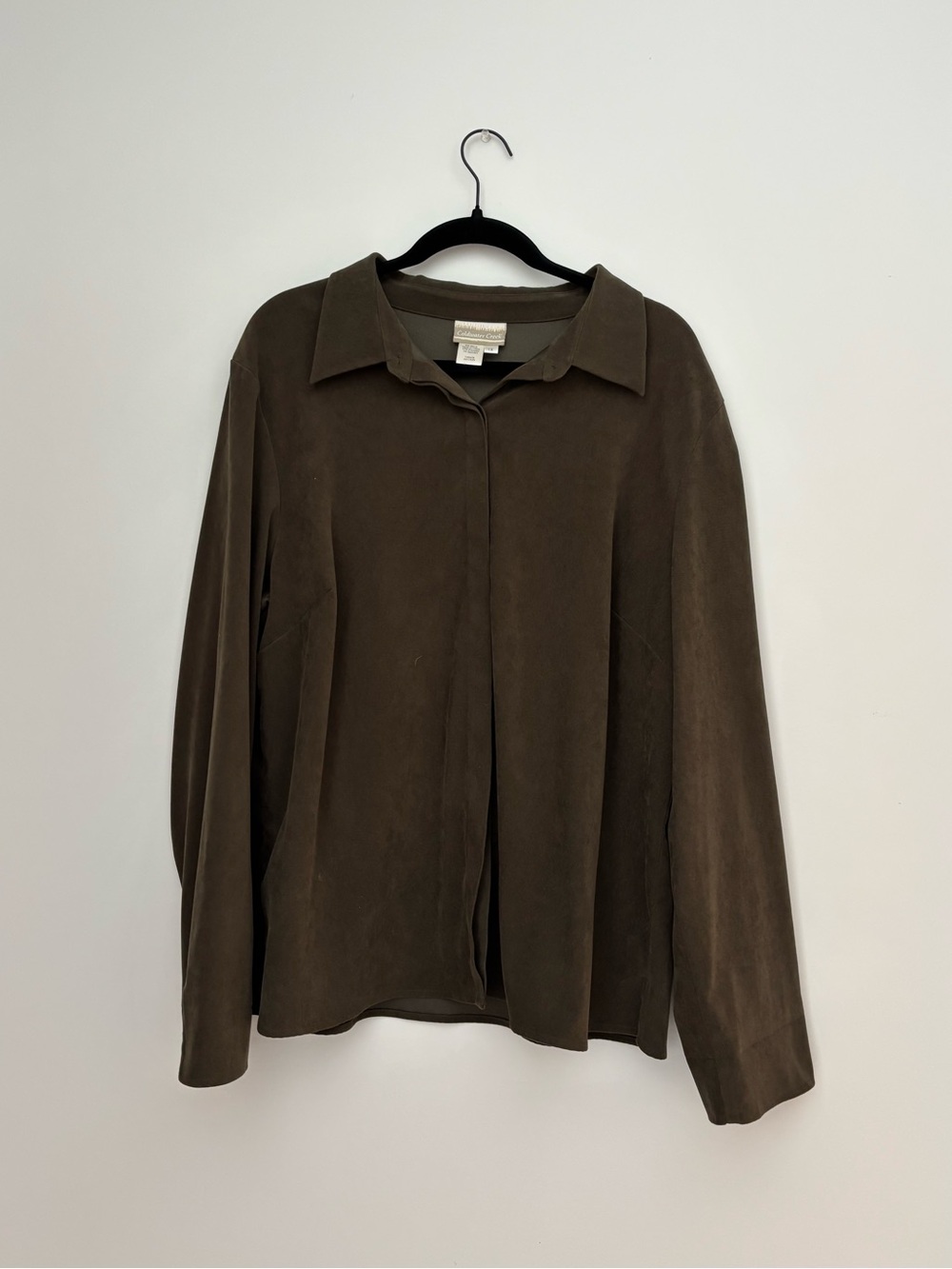 Coldwater Creek Olive Suede-Look Button Down Shirt